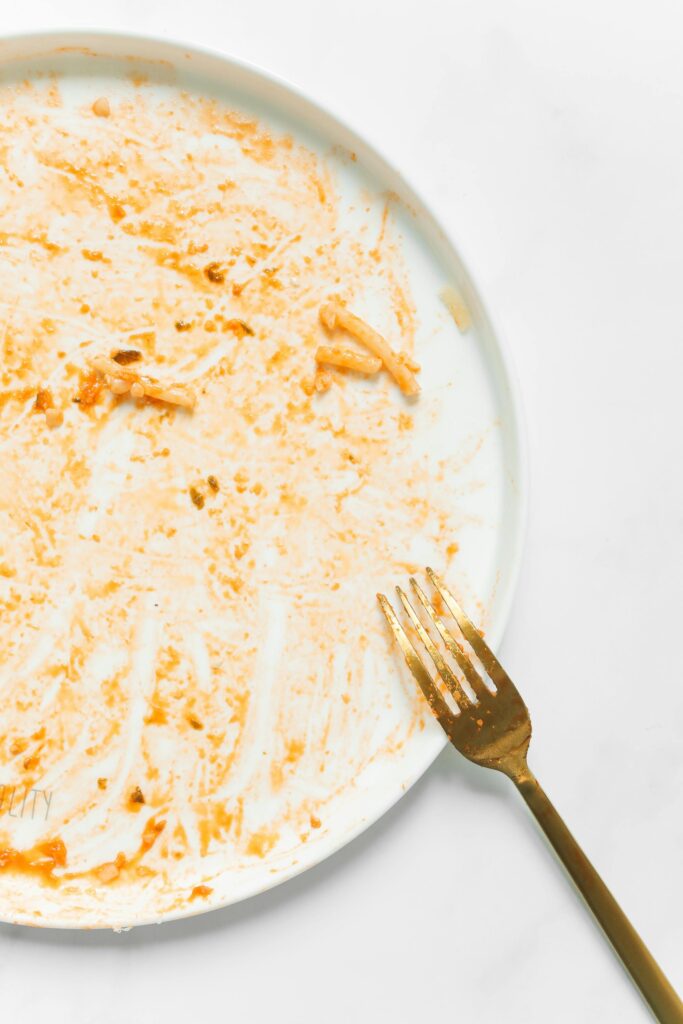 Empty plate of heart pasta casserole recipe 