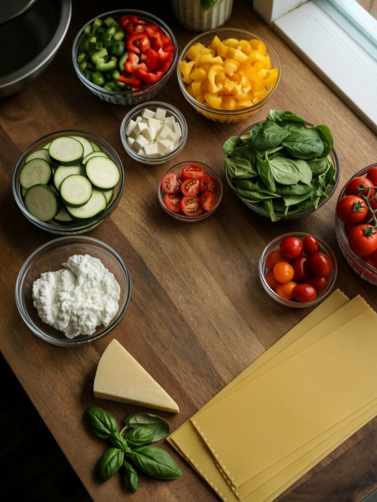 fresh vegetable and cheese for easy vegetable lasagna recipe